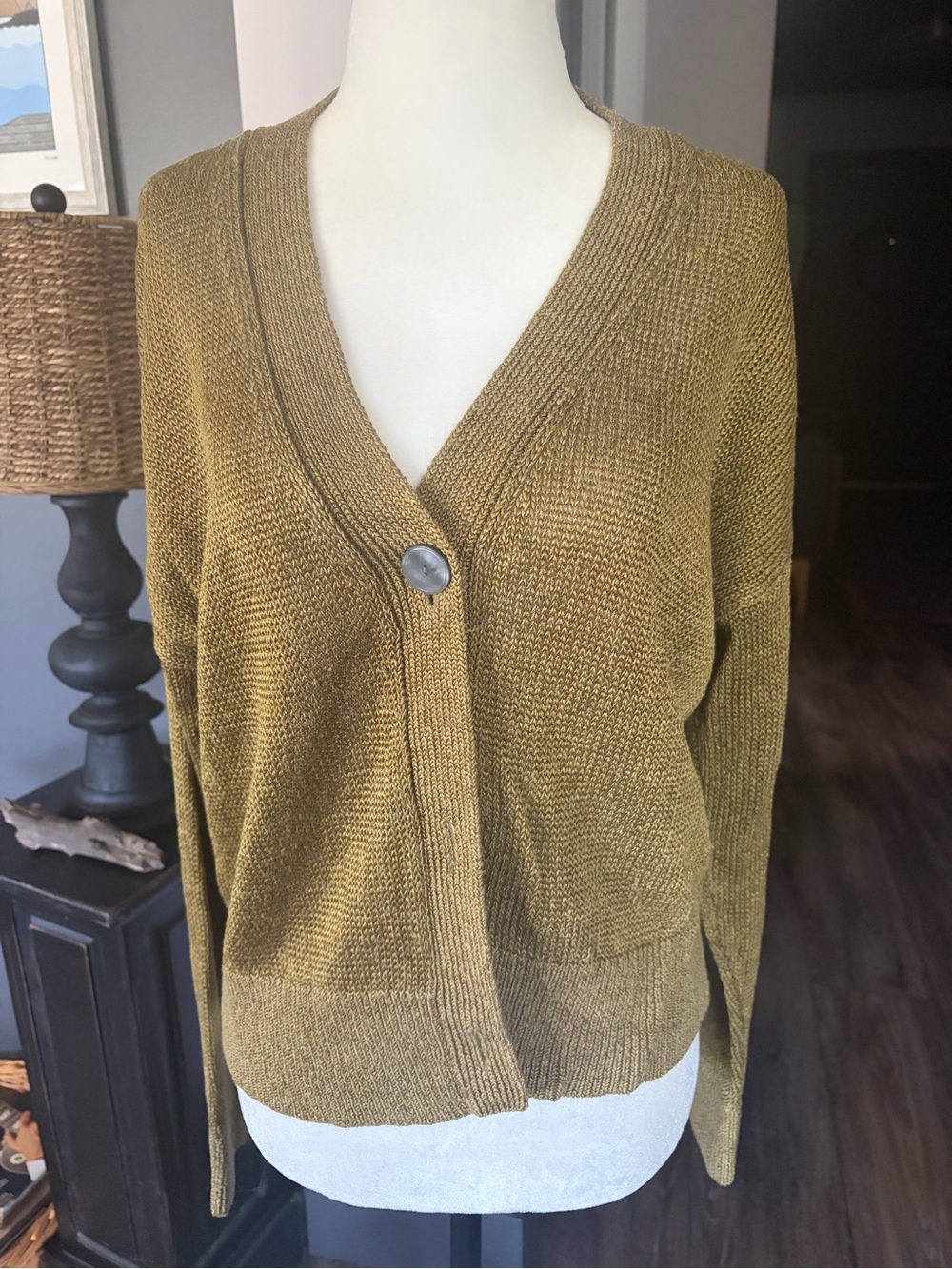 Banana Republic Olive Green V-Neck Button Knit Cardigan